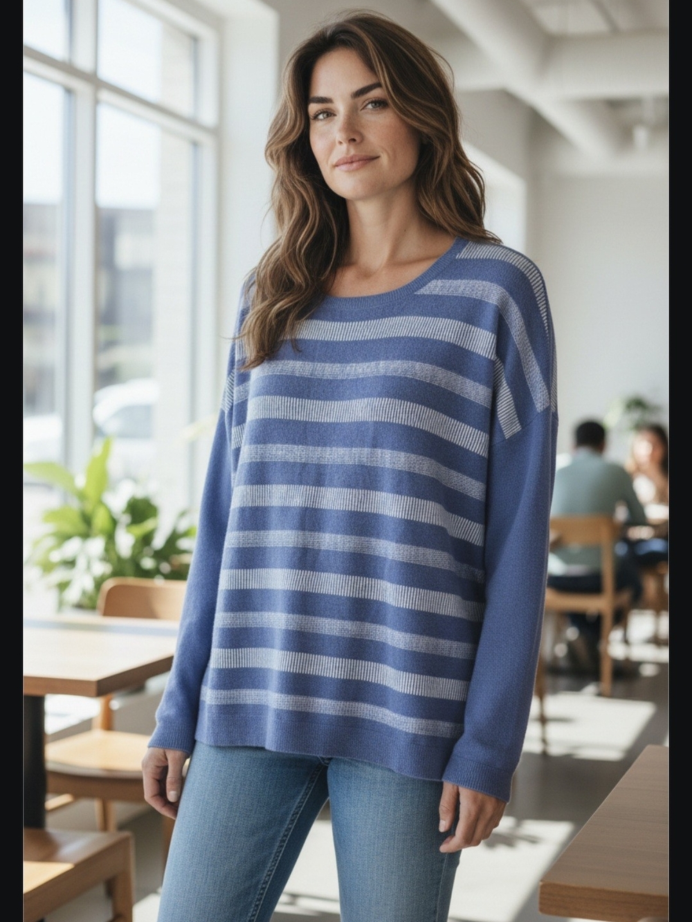 Lord & Taylor Blue Striped Crewneck Sweater